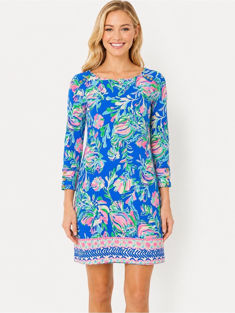 Lilly Pulitzer Sophie Dress Blue Flare Fancy Fins Engineered Print Dress Size XS